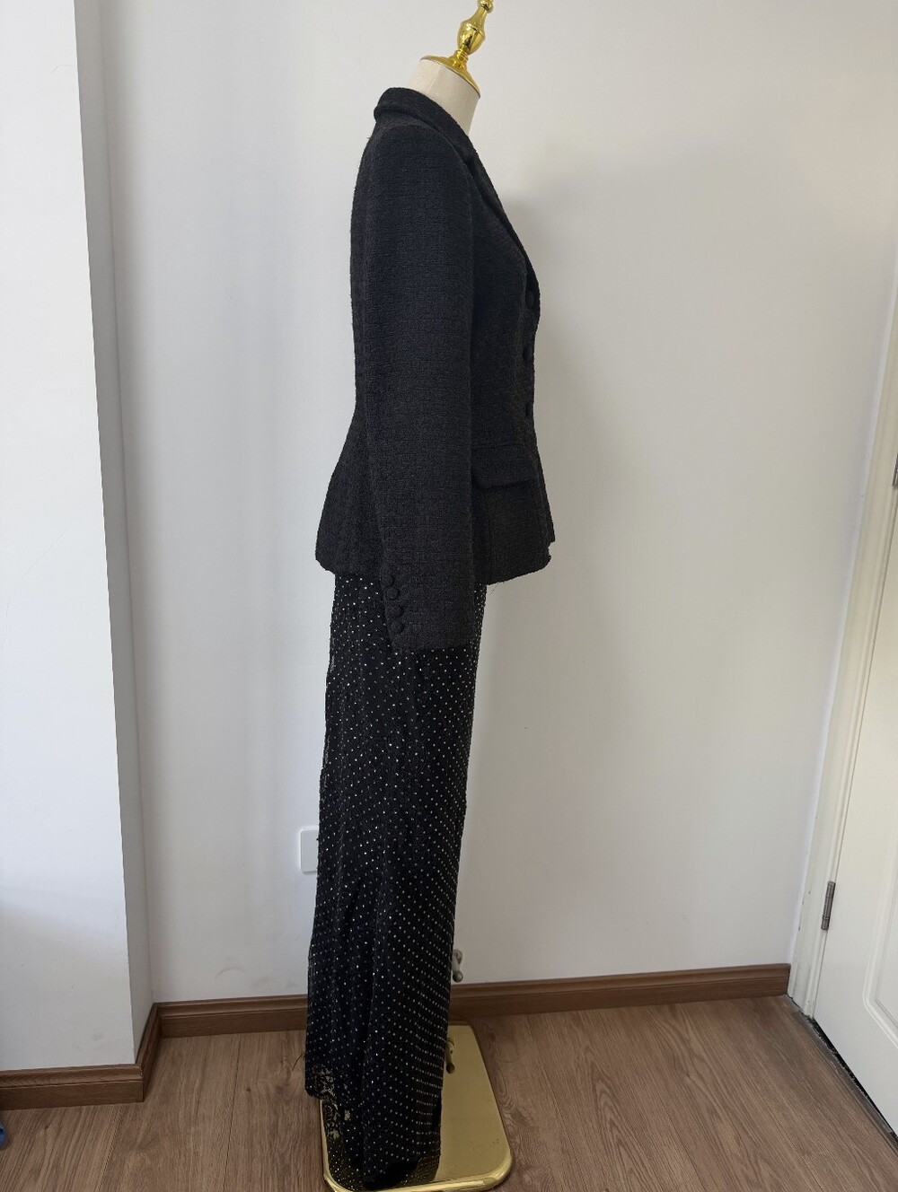 Self Portrait Black Boucle Rhinestone Lace Maxi Dress - Picture 9 of 16